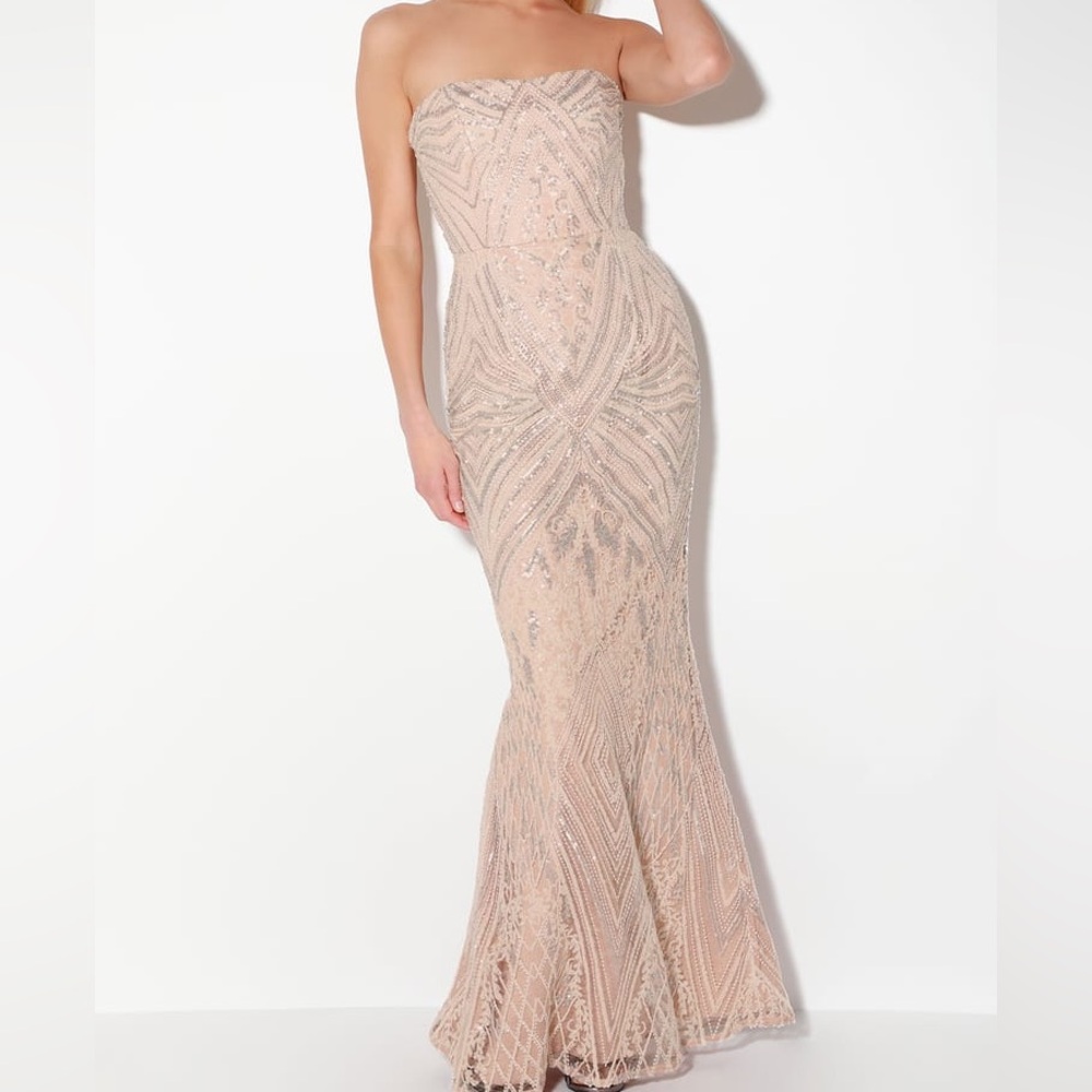 Dress the Population Gorgeous Strapless Beaded Gown, Blush Pink, Size 8/10